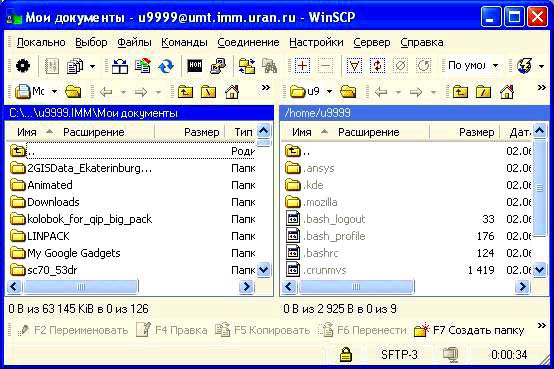 интерфейс программы WinSCP интерфейс программы WinSCP