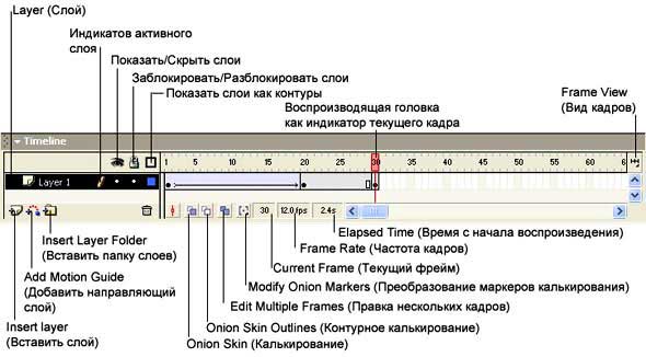 временная лента программы Macromedia Flash временная лента программы Macromedia Flash
