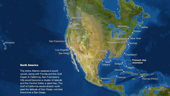 карта Северной Америки после таяния льдов