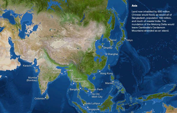 карта Азии после таяния льдов